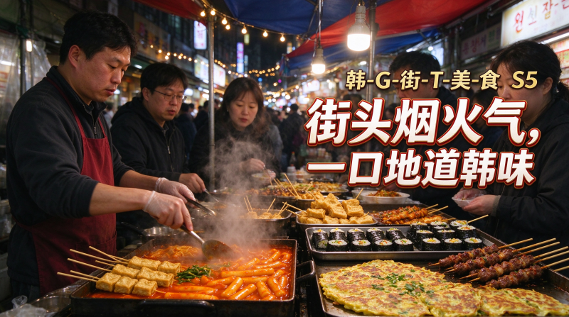 韩国街头美食纪录片第 5 季，走进韩国街头夜市，看地道小吃如何热气腾腾出炉-毅衡部落