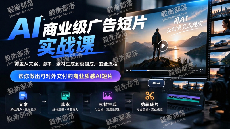 AI商业级广告短片实战课,覆盖从文案、脚本、素材生成到剪辑成片的全流程,帮你做出可对外交付的商业质感AI短片-毅衡部落