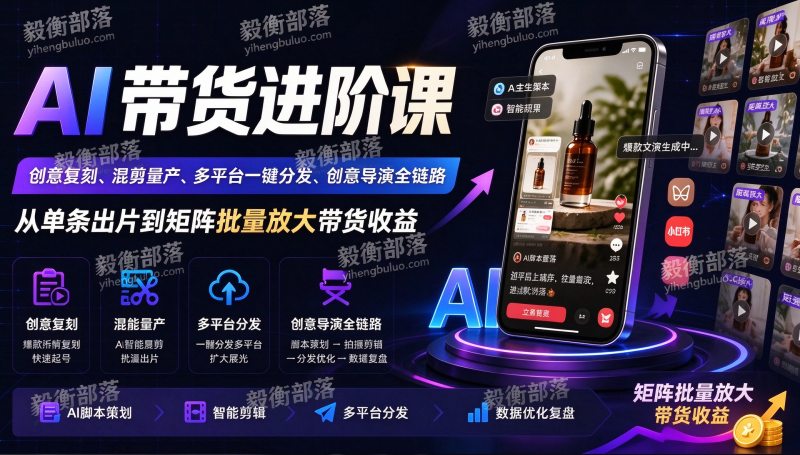 AI带货进阶课|创意复刻、混剪量产、多平台一键分发、创意导演全链路,从单条出片到矩阵批量放大带货收益