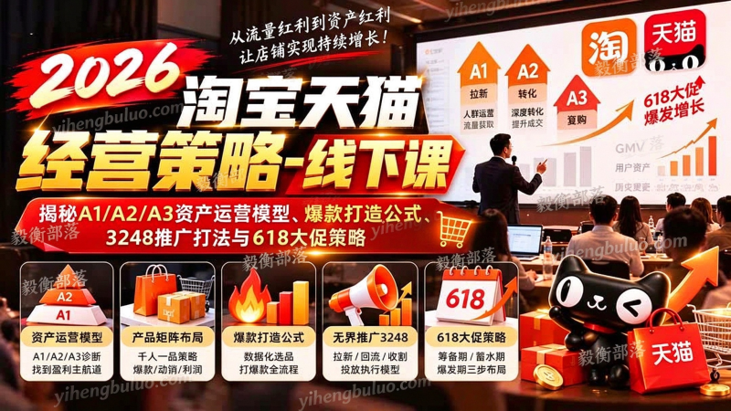 （20912期）2026淘宝天猫经营策略-线下课：揭秘A1/A2/A3资产运营模型、爆款打造公式、3248推广打法与618大促策略-毅衡部落