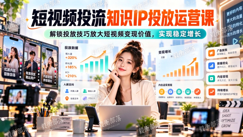 短视频投流知识IP投放运营课,解锁投放技巧放大短视频变现价值,实现稳定增长-毅衡部落