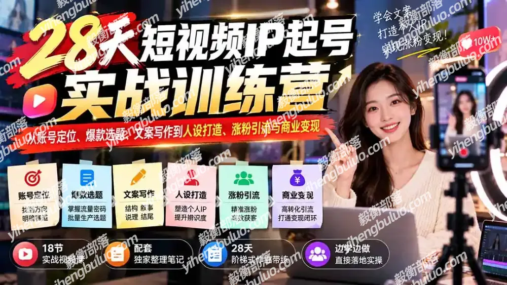 28天短视频IP起号实战训练营:从账号定位、爆款选题、文案写作到人设打造、涨粉引流与商业变现-毅衡部落