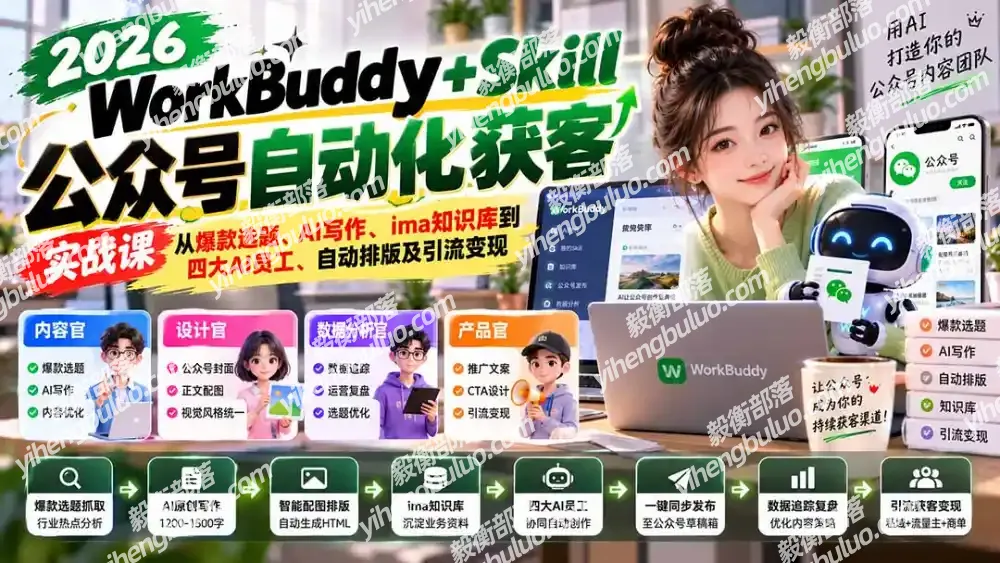 WorkBuddy + Skill公众号自动化获客实战课:从爆款选题、AI写作、ima知识库到四大AI员工、自动排版及引流变现
