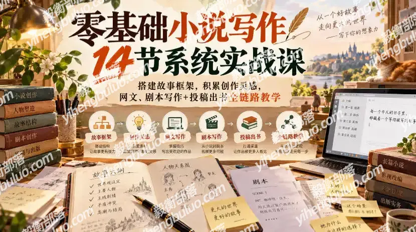 零基础小说写作14节系统实战课,搭建故事框架,积累创作灵感,网文、剧本写作+投稿出书全链路教学-毅衡部落