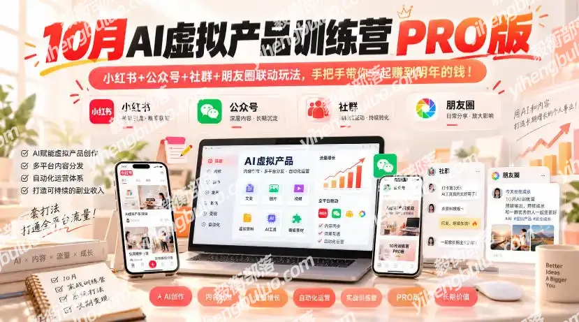 10月AI虚拟产品训练营PRO版,小红书+公众号+社群+朋友圈联动玩法,手把手带你一起赚到明年的钱!-毅衡部落