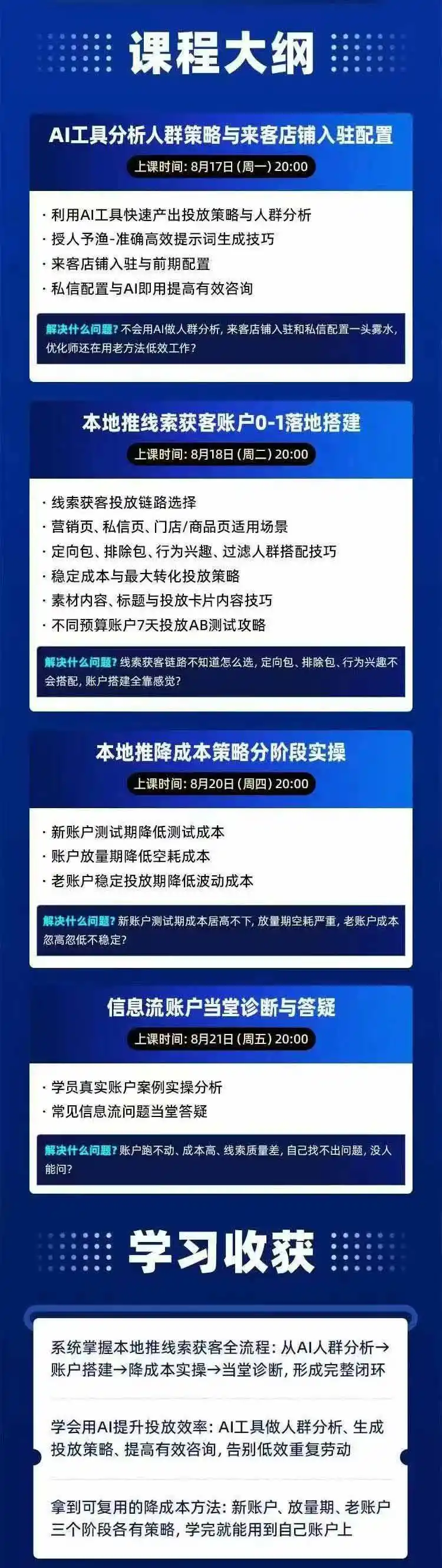 2026巨量AD本地推线索获客全流程实战课-33期:AI人群分析、账户搭建、7天测试、分阶段降本与投放优化