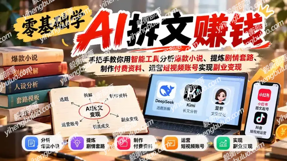零基础学AI拆文赚钱:手把手教你用智能工具分析爆款小说、提炼剧情套路、制作付费资料、运营短视频账号实现副业变现-毅衡部落