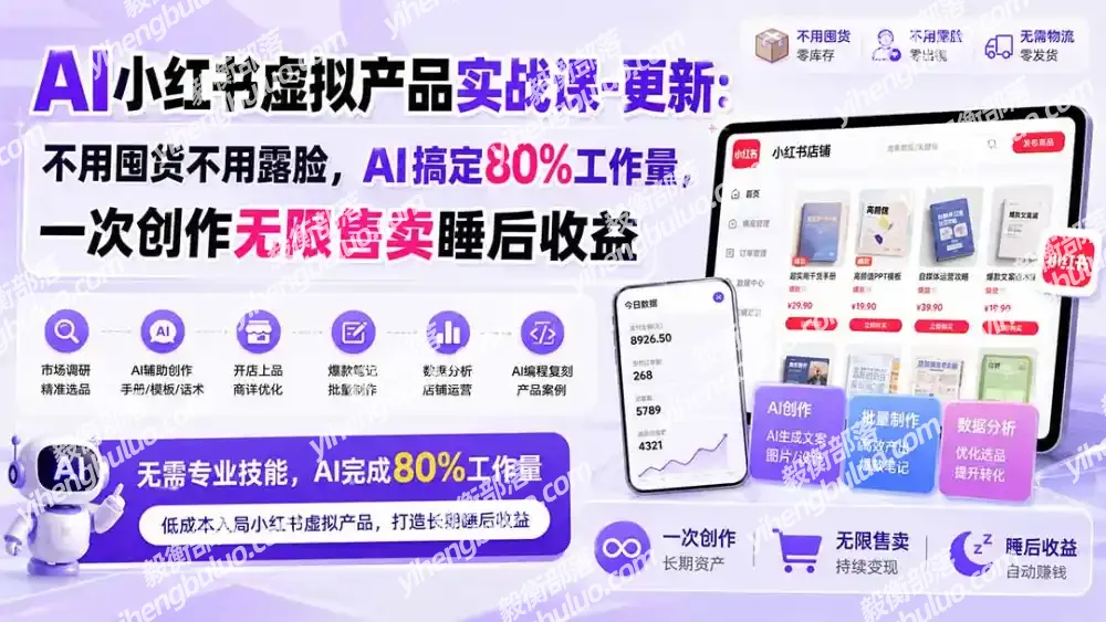 AI小红书虚拟产品实战课-更新1017：不用囤货不用露脸，AI搞定80%工作量，一次创作无限售卖睡后收益-毅衡部落
