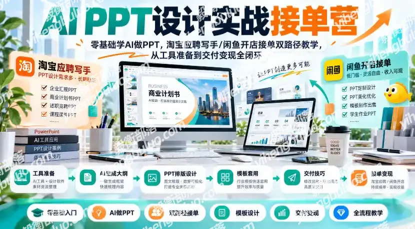 AI PPT设计实战接单营|零基础学AI做PPT,淘宝应聘写手/闲鱼开店接单双路径教学,从工具准备到交付变现全闭环-毅衡部落