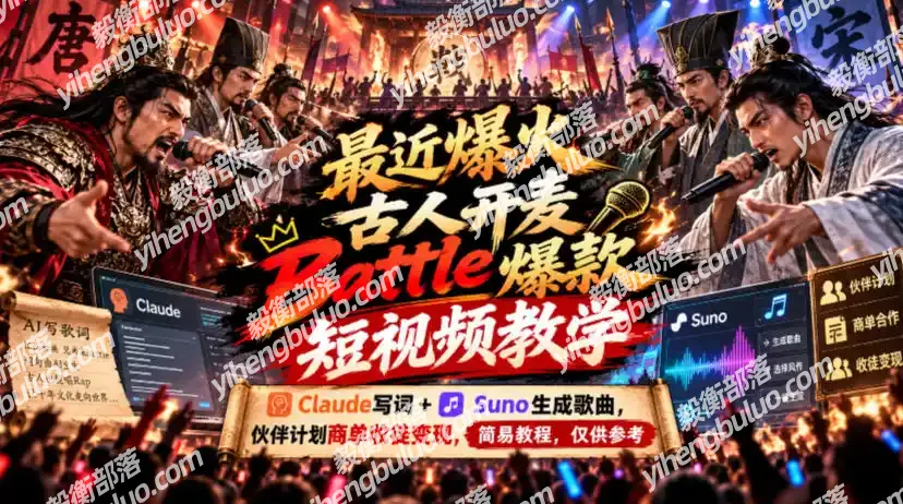 最近爆火古人开麦Battle爆款短视频教学，Claude写词+Suno生成歌曲，伙伴计划商单收徒变现，简易教程，仅供参考-毅衡部落