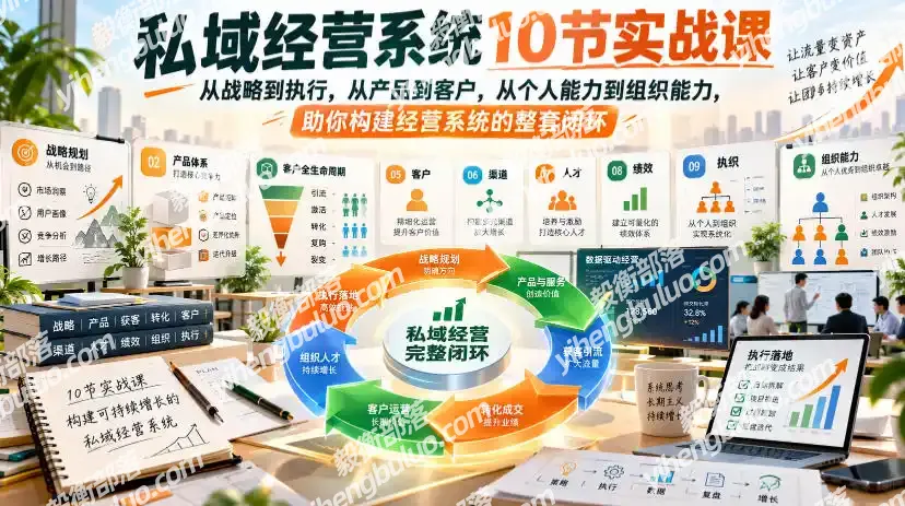 私域经营系统10节实战课,从战略到执行,从产品到客户,从个人能力到组织能力,助你构建经营系统的整套闭环
