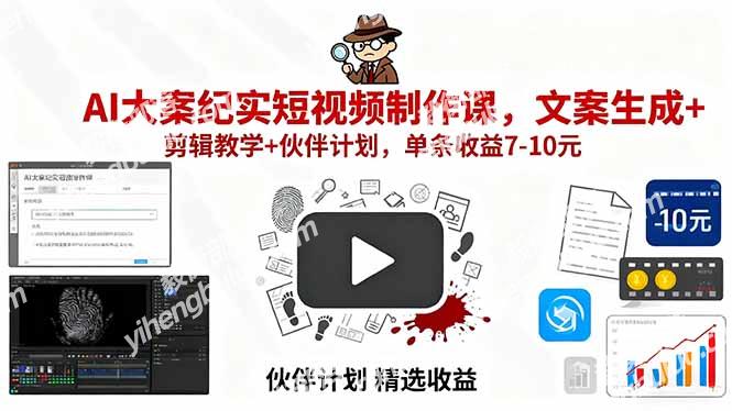 AI大案纪实短视频制作课,文案生成+剪辑教学+伙伴计划,单条收益7-10元-毅衡部落