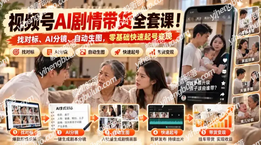 视频号AI剧情带货全套课!找对标、AI分镜、自动生图,零基础快速起号变现