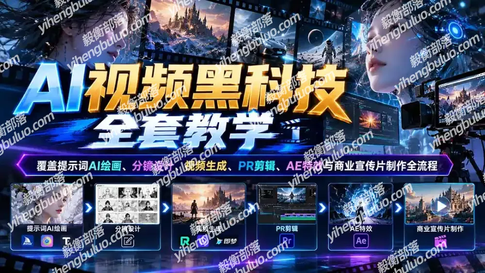 AI视频黑科技全套教学:覆盖提示词AI绘画、分镜设计、视频生成、PR剪辑、AE特效与商业宣传片制作全流程-毅衡部落