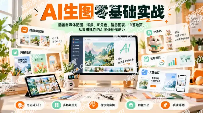 AI生图零基础实战,涵盖自媒体配图、海报、IP角色、信息图表、UI落地页,从零搭建你的AI图像创作能力