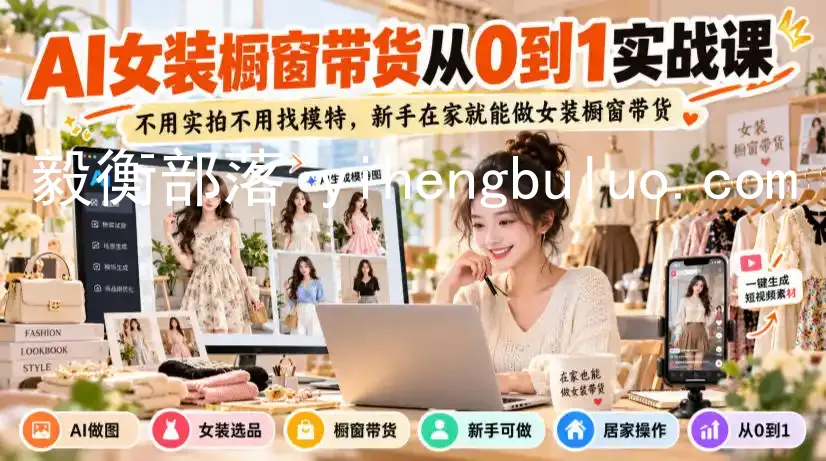 AI女装橱窗带货从0到1实战课,不用实拍不用找模特,新手在家就能做女装橱窗带货-毅衡部落